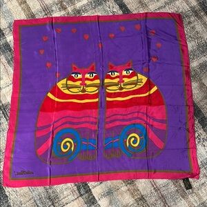 Vintage Laurel Burch 33 x 33 1990’s Silk Blend Whimsical Cat Design Scarf